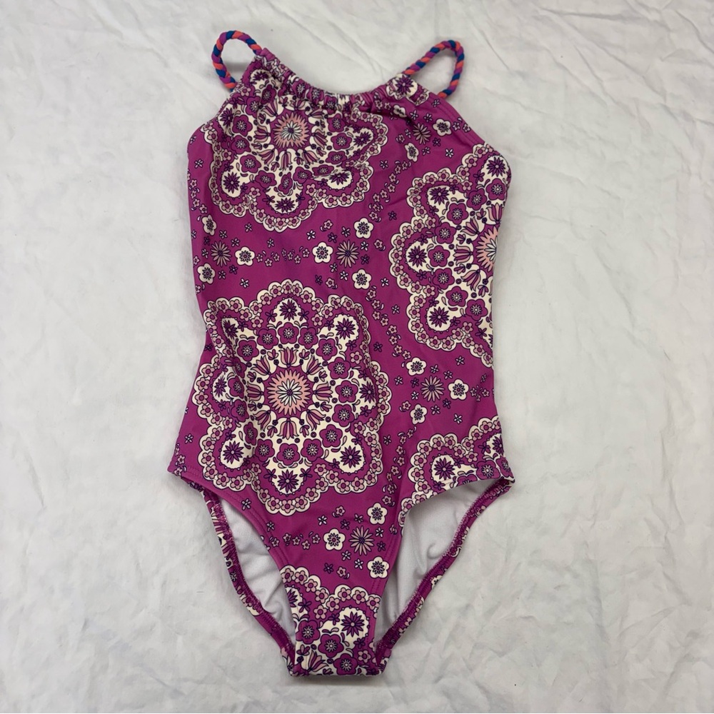 NEW Mini Boden Girls Purple‎ Floral One-Piece Swimsuit Size 7-8 NWT